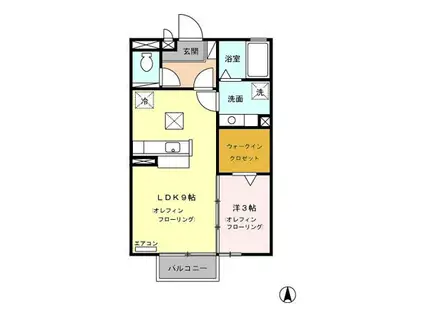 サンパティーク上田原 A/B(1LDK/2階)の間取り写真