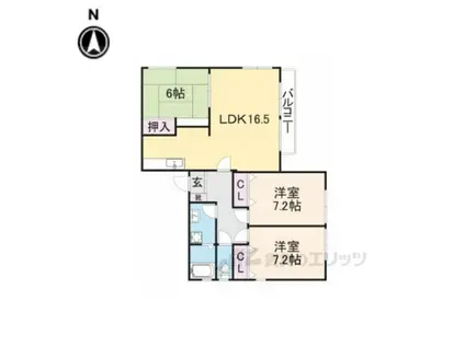 プリンセスコート朱雀ⅠC棟(3LDK/2階)の間取り写真