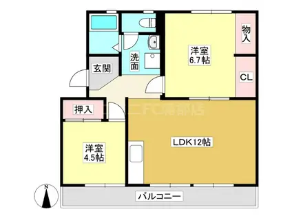 蒲郡ハイツ(2LDK/4階)の間取り写真