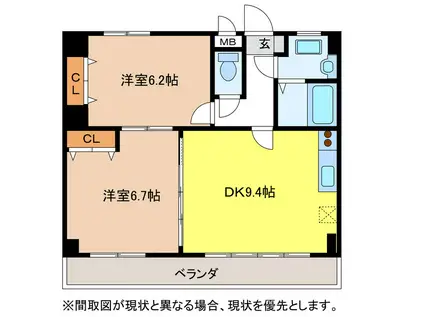 エミュールアサイ(2DK/4階)の間取り写真