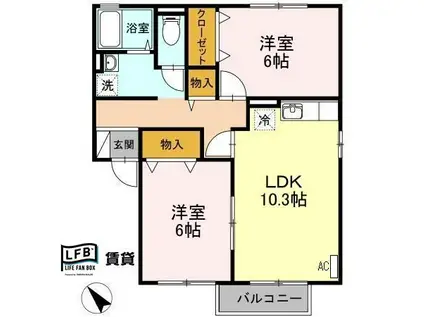 カーサエスペランザB(2LDK/1階)の間取り写真