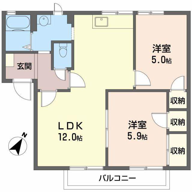 グレース22A棟(2LDK/2階)の間取り写真
