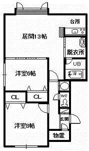 ファーレIII(2LDK/1階)の間取り写真