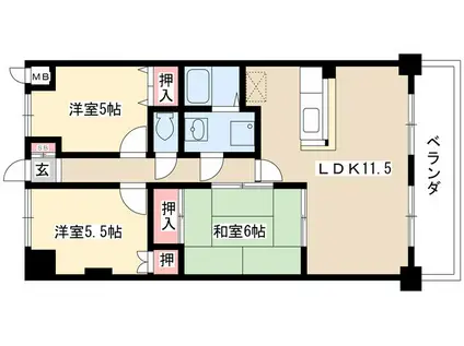 グレイス伸和(3LDK/5階)の間取り写真
