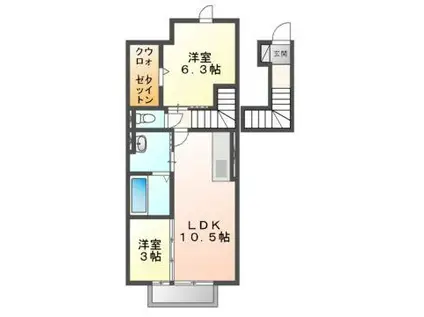 クレール C棟(2LDK/2階)の間取り写真