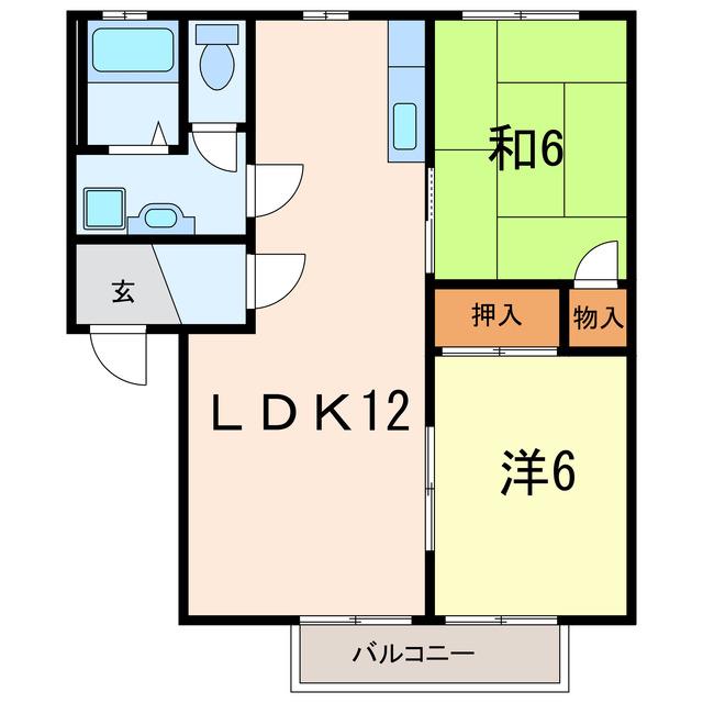 ジュネスシャトーA(2LDK/2階)の間取り写真