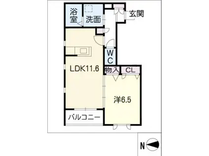 ウッドベル牧の原(1LDK/2階)の間取り写真