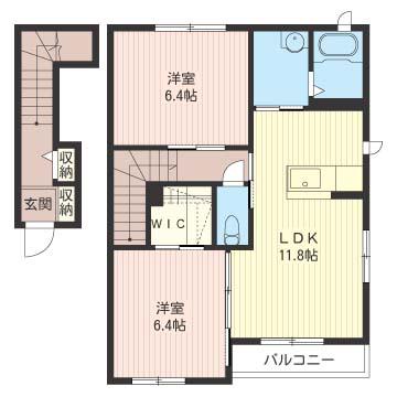 ラ・メファムC棟(2LDK/2階)の間取り写真