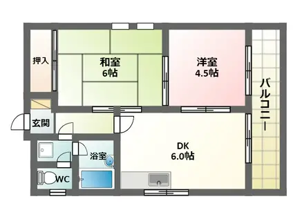 ラウンド東田辺(2DK/3階)の間取り写真