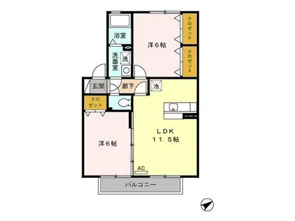 セジュールくりII(2LDK/2階)の間取り写真