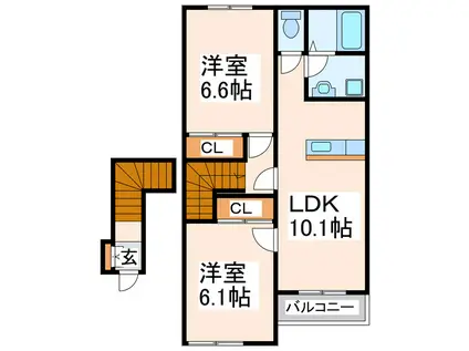 グランベル壱番館(2LDK/2階)の間取り写真