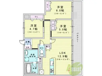 ラウロ相川リーヴァ(3LDK/1階)の間取り写真