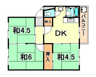 明舞北2号棟(3DK/4階)の間取り写真