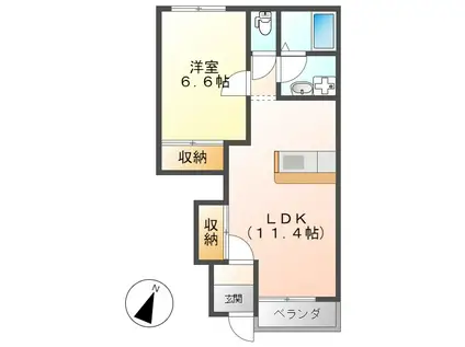 アンジュ B棟(1LDK/1階)の間取り写真
