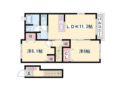 コスモハイツ溝口I(2LDK/2階)の間取り写真