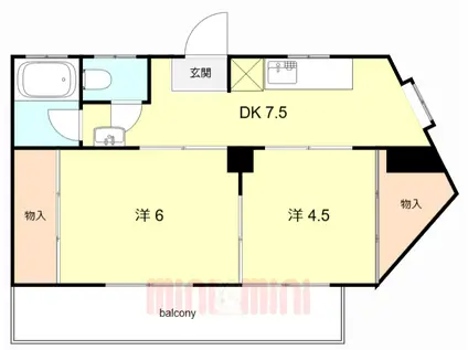 川田ハイツ(2DK/4階)の間取り写真