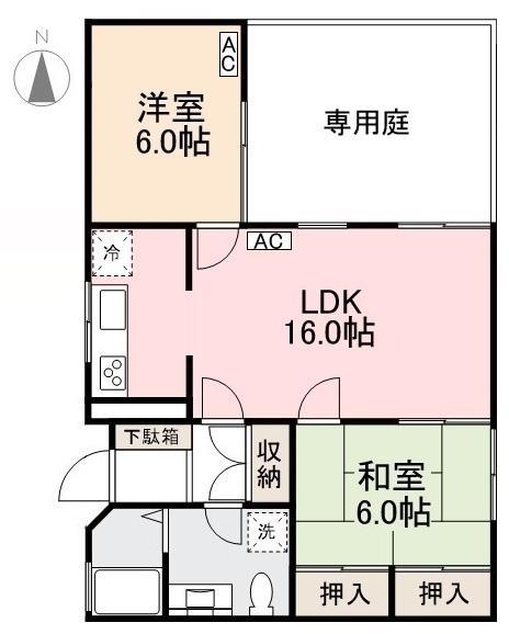 番町ブリックガーデン京都(2LDK/1階)の間取り写真