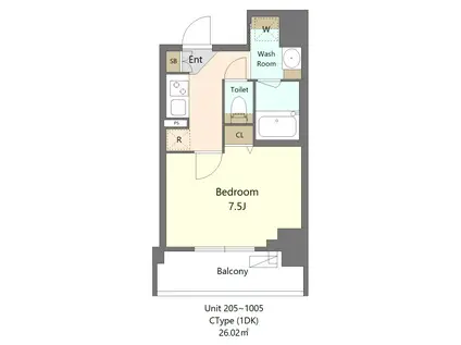 エスレジデンス新宿早稲田アヴェリス(1K/2階)の間取り写真