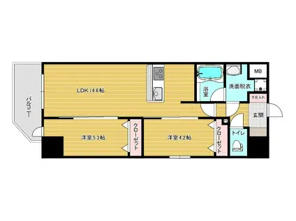 リファレンスリバービュー室見(2LDK/5階)の間取り写真