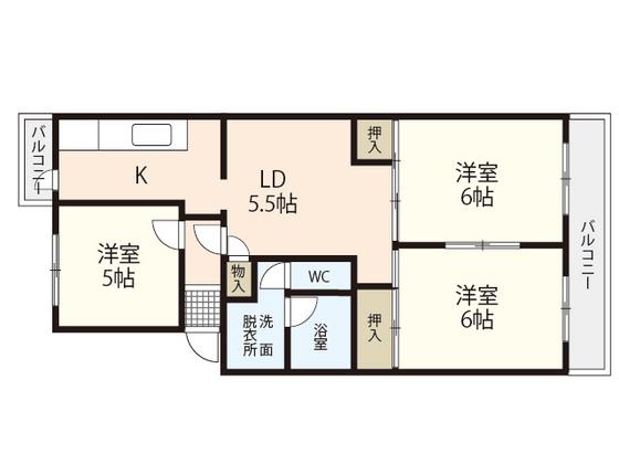 鈴が峰第5団地 4号棟(3DK/2階)の間取り写真