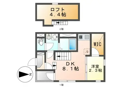ハーモニーテラス野田Ⅱ(1DK/2階)の間取り写真