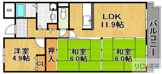 インペリアル樋の口(3LDK/2階)の間取り写真