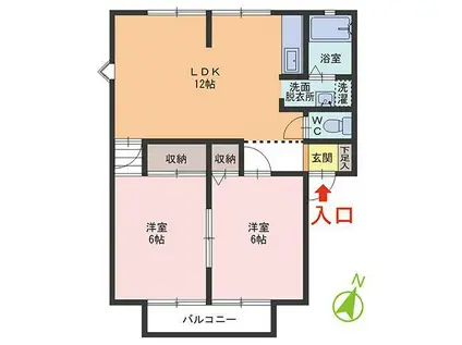 サンビレッジ経田A棟(2LDK/2階)の間取り写真