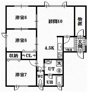 花咲ハイツ(3LDK/1階)の間取り写真