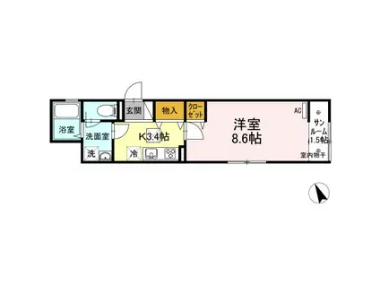 ウィングコート B(1K/1階)の間取り写真