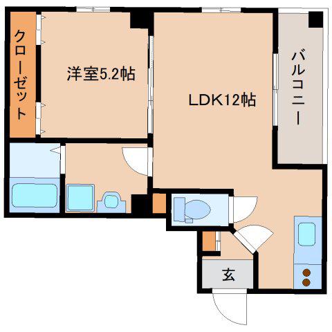 エクセレント天理(1LDK/2階)の間取り写真