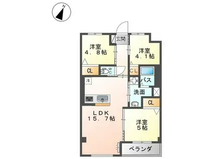 ジェントリーハイムIII(3LDK/3階)の間取り写真