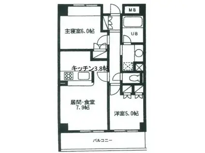 フレアコート駒場(2LDK/3階)の間取り写真