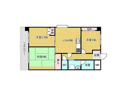 豊中服部アパートメント(3LDK/4階)の間取り写真