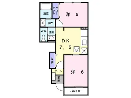 アンソレイエ II(2DK/1階)の間取り写真