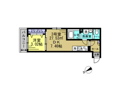 AJ津田沼K(1DK/3階)の間取り写真