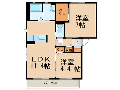 メゾン・ルテシィアII(2LDK/2階)の間取り写真