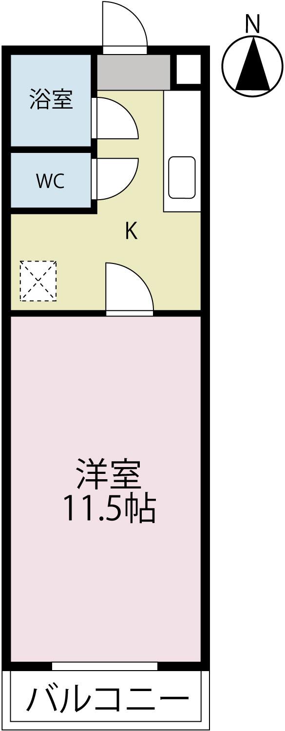 MUヒルズ庵町(1K/1階)の間取り写真