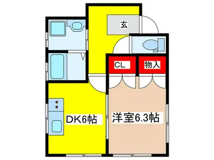 都営三田線 本蓮沼駅 徒歩15分 2階建 築24年(1DK/1階)の間取り写真