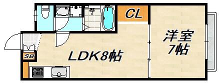 B・Gハウス庄山(1LDK/3階)の間取り写真