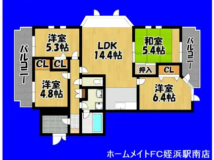 スプリングコート南室見(4LDK/3階)の間取り写真