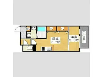 シスイル長居(1DK/2階)の間取り写真