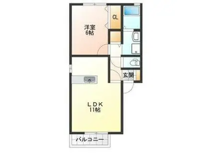 リヴェールII・III(1LDK/1階)の間取り写真