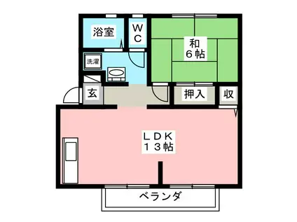 サンビレッジ長良I B棟(1LDK/1階)の間取り写真