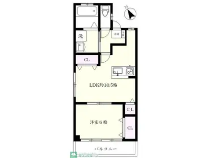 富士見台明星パレス(1LDK/2階)の間取り写真