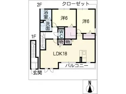プレミール上野II C棟(2LDK/2階)の間取り写真