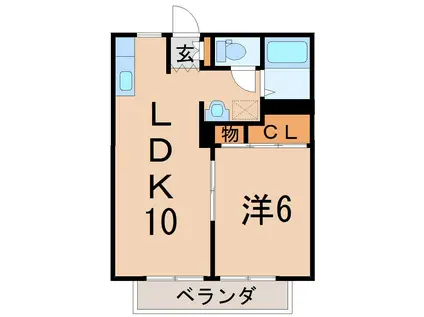 パレット・ジンB(1LDK/2階)の間取り写真