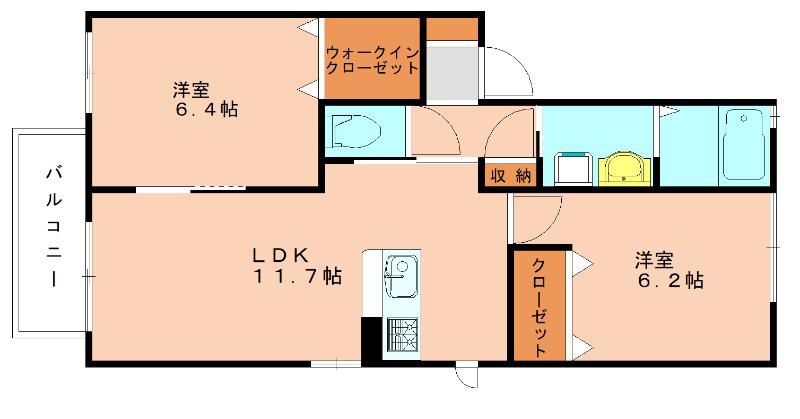 ウィステリアコート A棟(2LDK/2階)の間取り写真