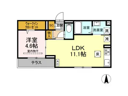 ディー パイナ松見町(1LDK/1階)の間取り写真