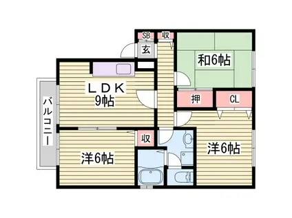 ソレイユ東保B棟(3LDK/1階)の間取り写真