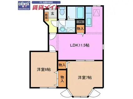 シャン・ド・フルール(2LDK/1階)の間取り写真